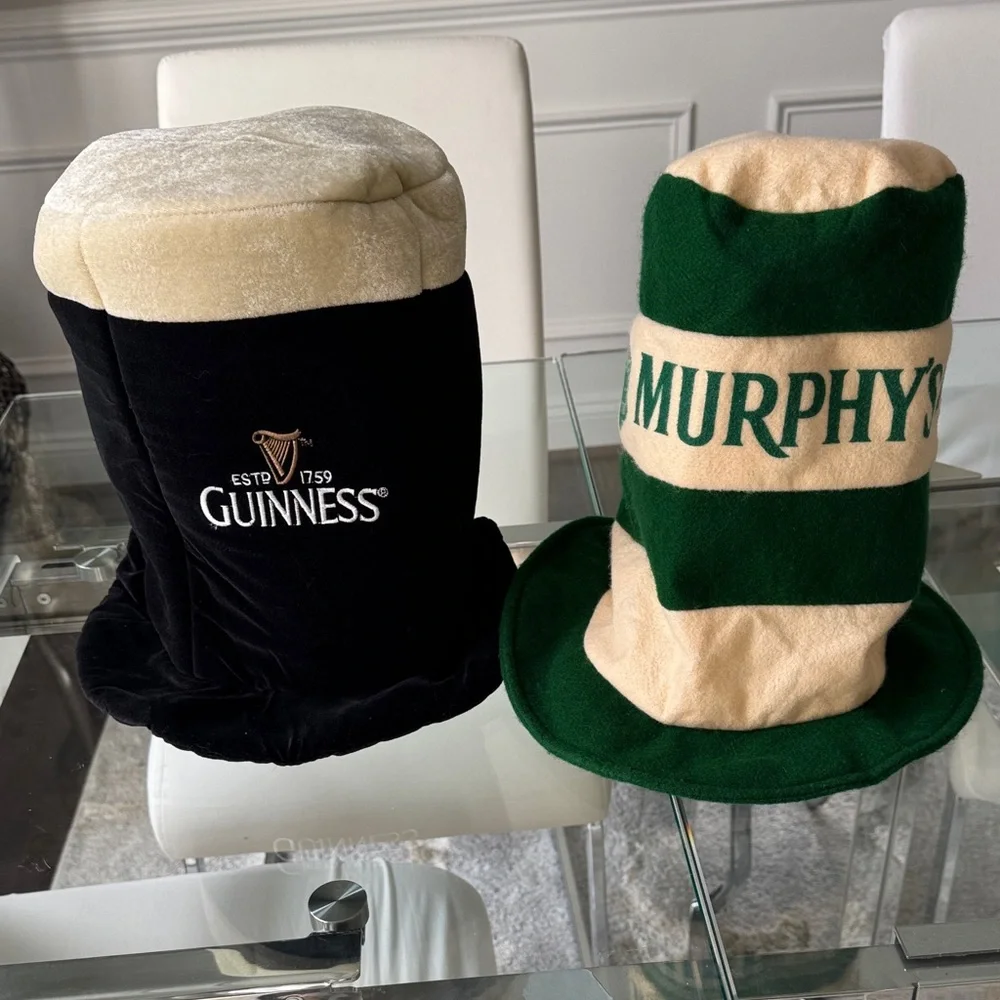 Guinness Black and Cream High Top Novelty Hat/ Murphy’s Green Striped Unisex